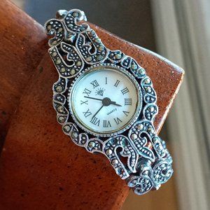 Vintage 925 Sterling Silver Marcasite Ladies Watch